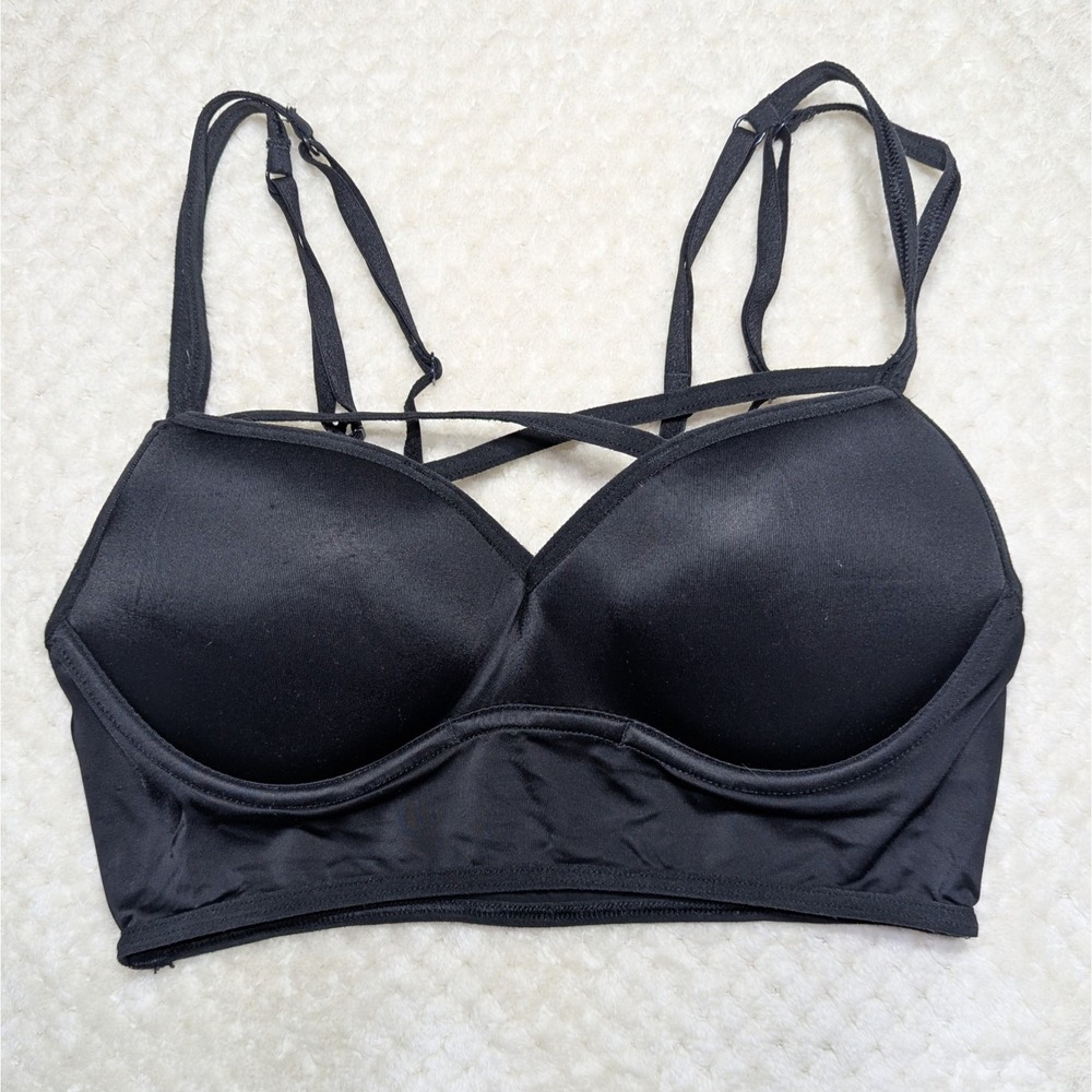 Victoria's Secret PINK Strappy Longline Bra Black Push Up Padded Size S/P